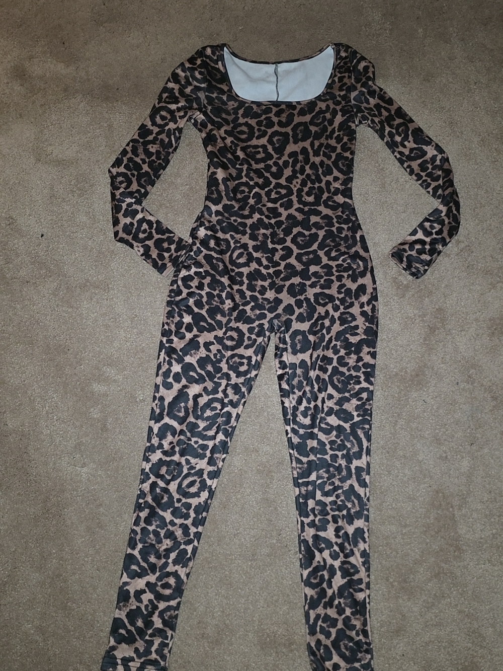 Leopard Print Long Sleeve Jumpsuit - Brown & Black